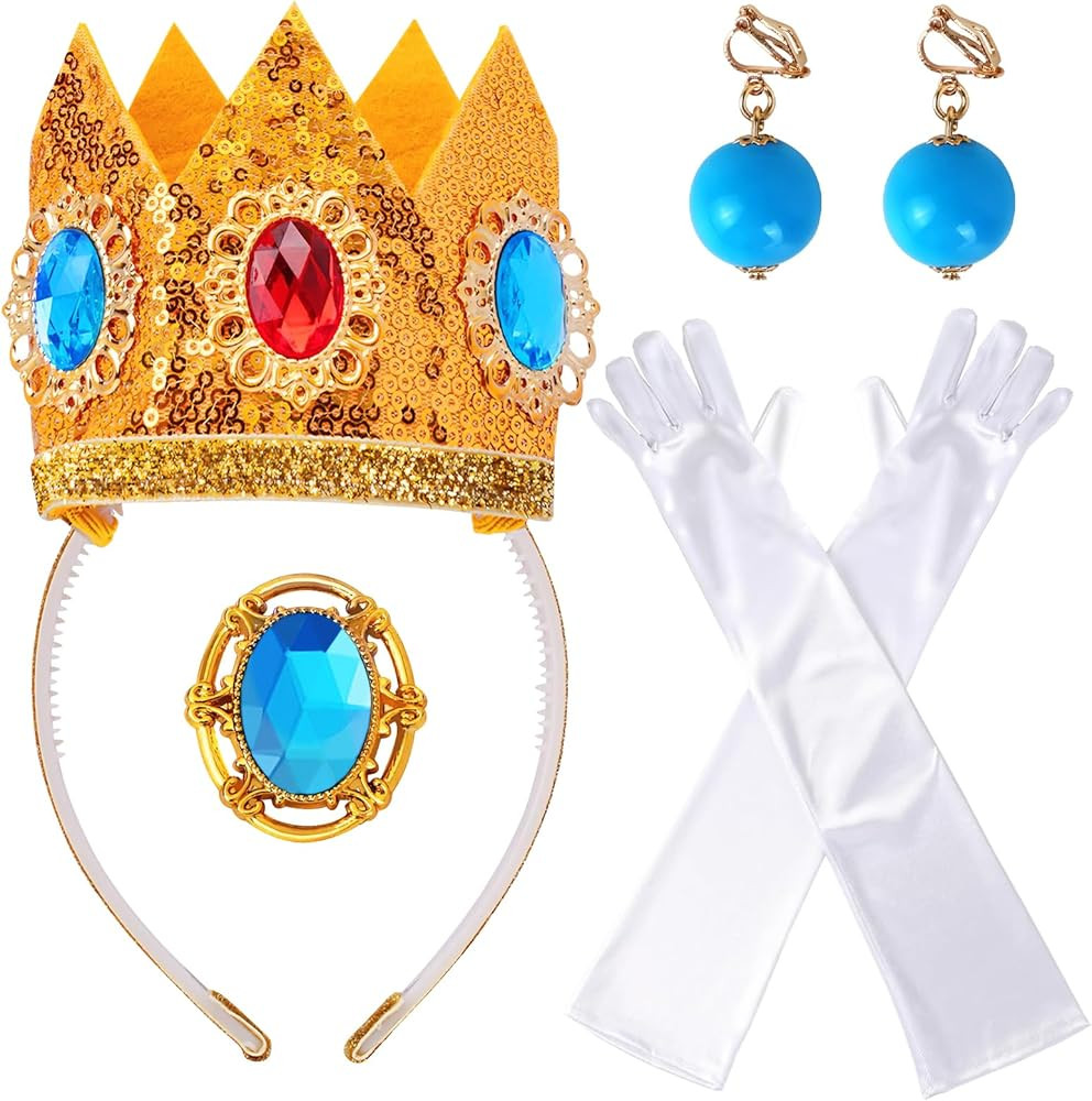 Princess Costume Accessories, 4 PCS Set of Princess Crown/Earrings/Gloves/Brooch Dress up for Wom... | Amazon (US)