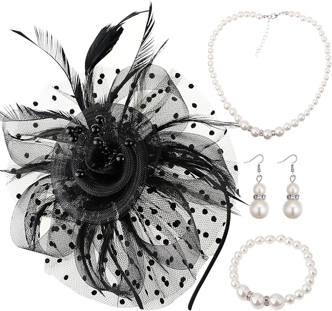 DRESHOW Fascinators Hat Flower Mesh Ribbons Feathers on a Headband and a Clip Tea Party Headwear ... | Amazon (US)