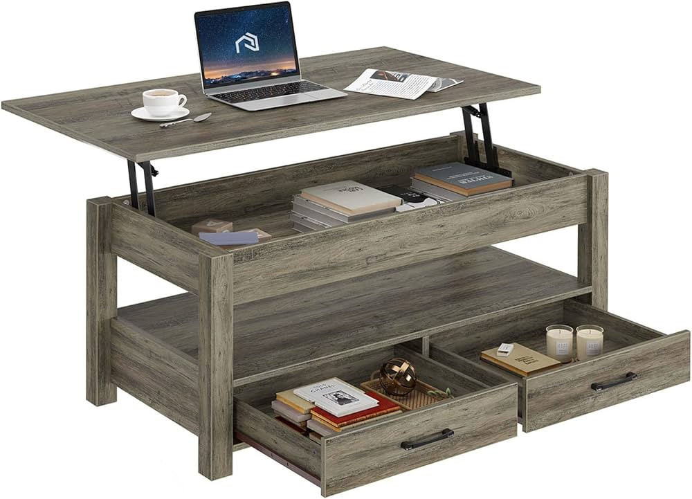 Rolanstar Coffee Table, 47.2" Lift Top Coffee Table with Drawers and Hidden Compartment, Retro Ce... | Amazon (US)