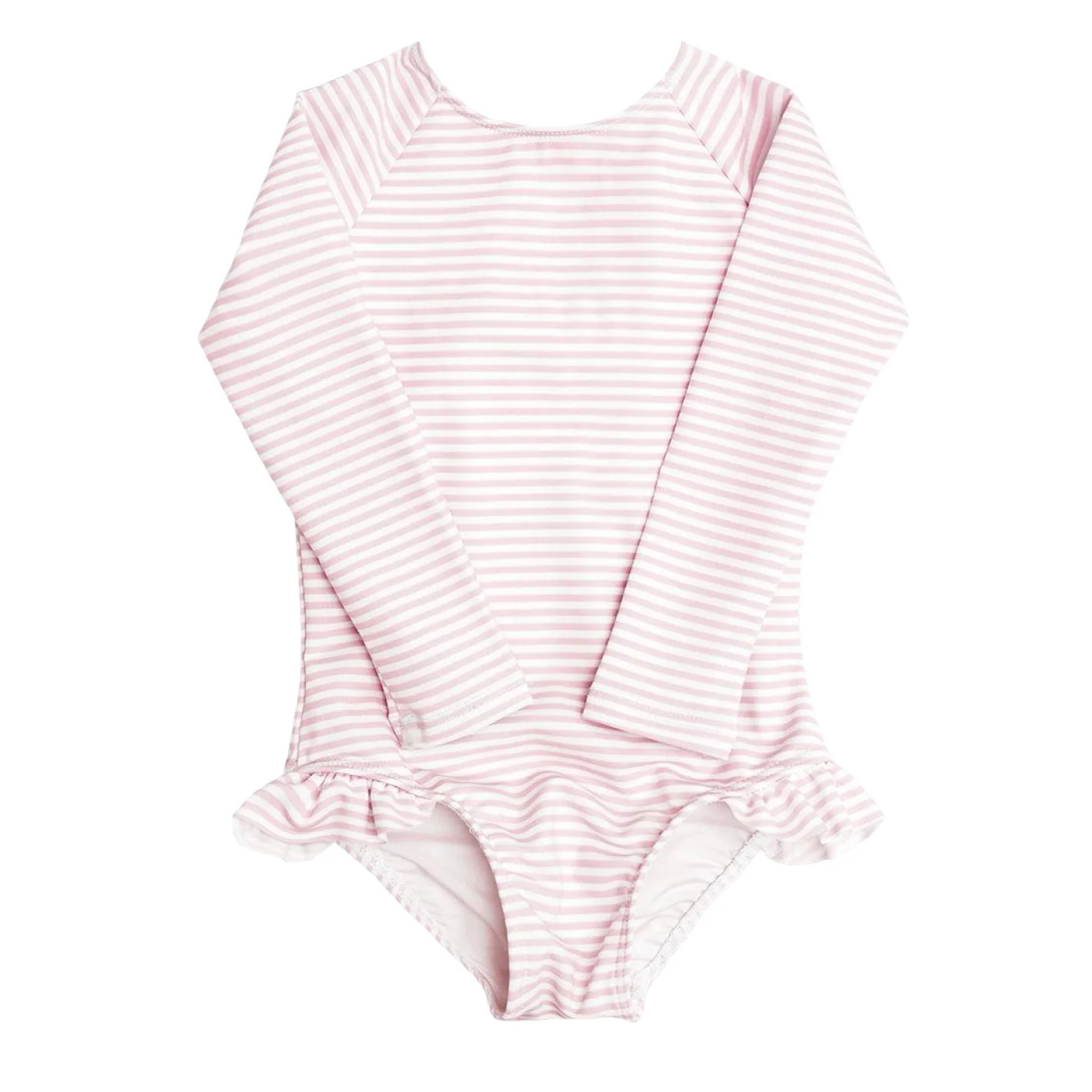 girls light pink stripe rashguard one piece | Minnow