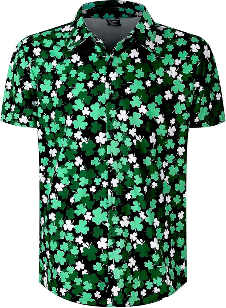 LINOCOUTON Men's Mardi Gras/St Patrick's Day Button Down Short Sleeve Shirt | Amazon (US)