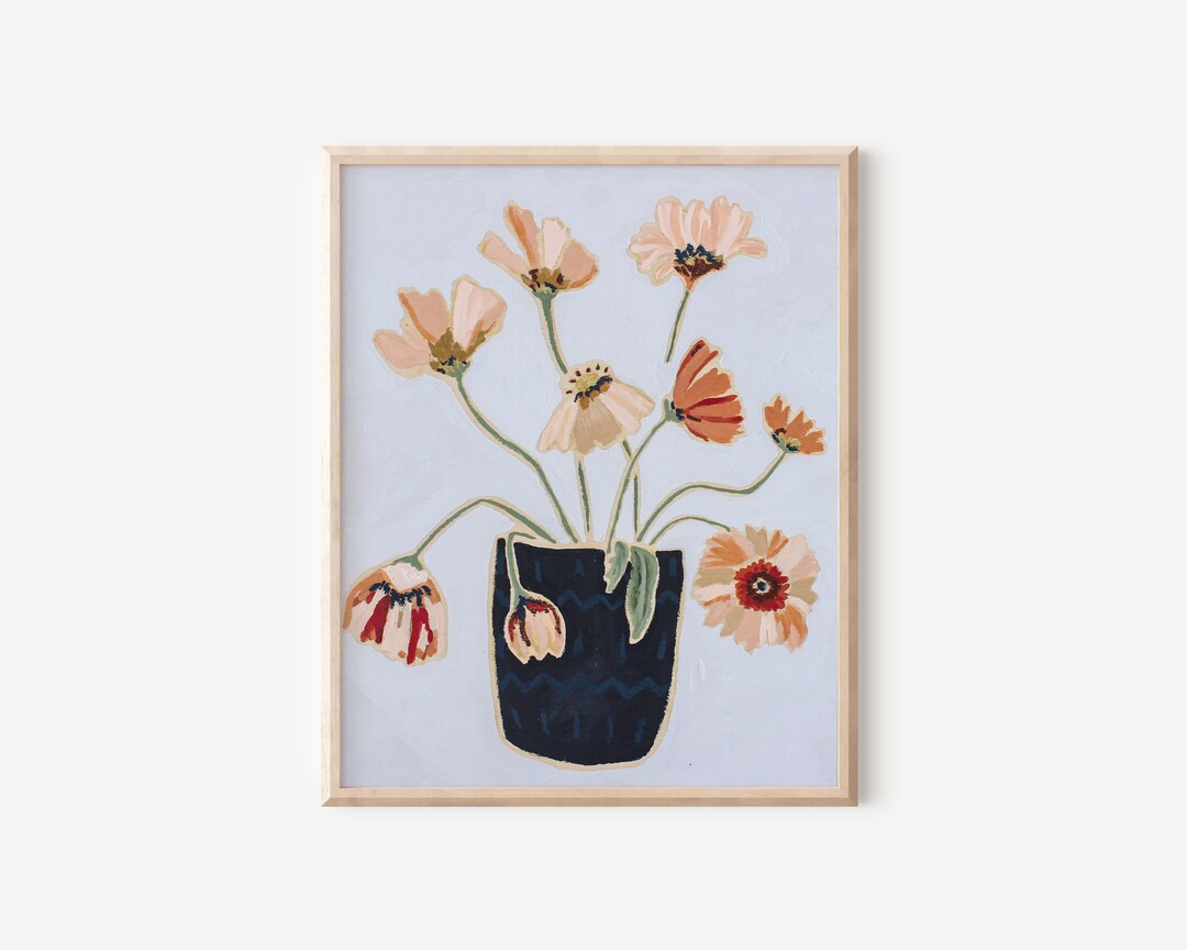 Flower Still Life, Bouquet Art Print, Blue Floral Art Print, Gift For Her Flowers Wall Art, Poppi... | Etsy (US)