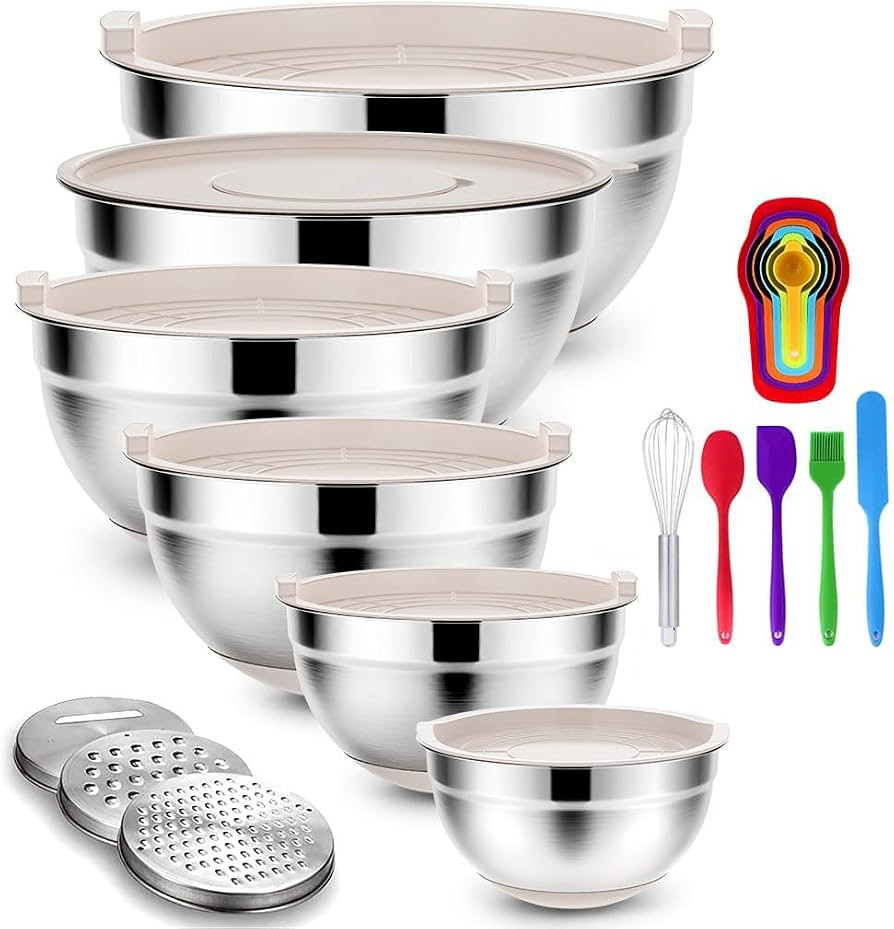 Mixing Bowls Set with Airtight Lids: 20PCS Stainless Steel Nesting Bowls - Size 7, 4, 3, 2, 1.5, ... | Amazon (US)