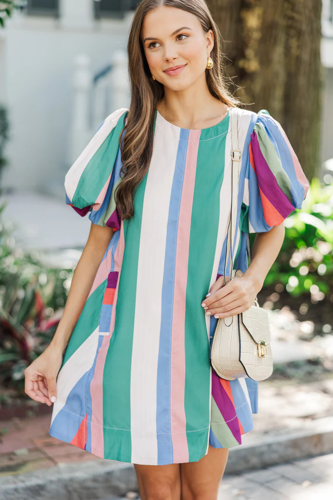 A Moment In Time Denim Blue Striped Dress | The Mint Julep Boutique