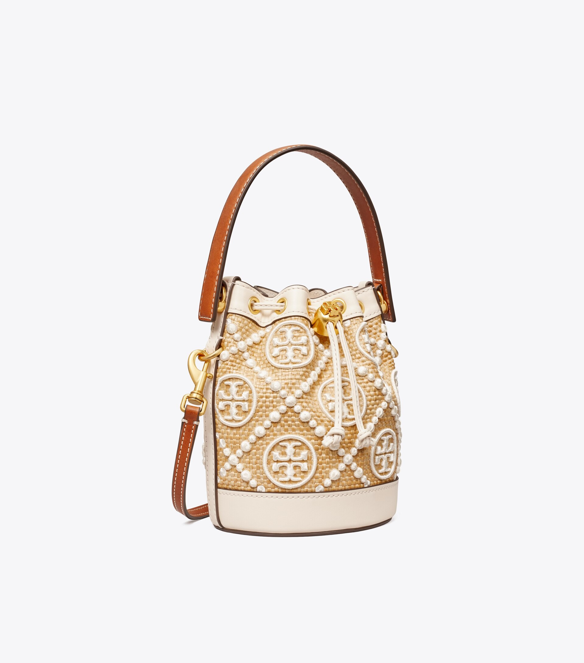 T Monogram Straw Mini Bucket Bag: Women's Designer Crossbody Bags | Tory Burch | Tory Burch (US)
