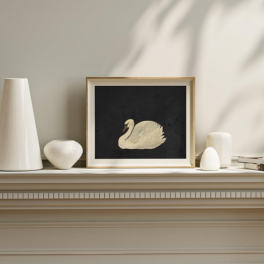 VIYYIEA Framed Canvas Wall Art for Living Room, Vintage Home Decor Animal Oil Painting Summer Room Decor Bathroom Wall Decor, Swan Art Prints Gifts for Friends or Family -【Zwaan】-(10"x12") | Amazon (US)