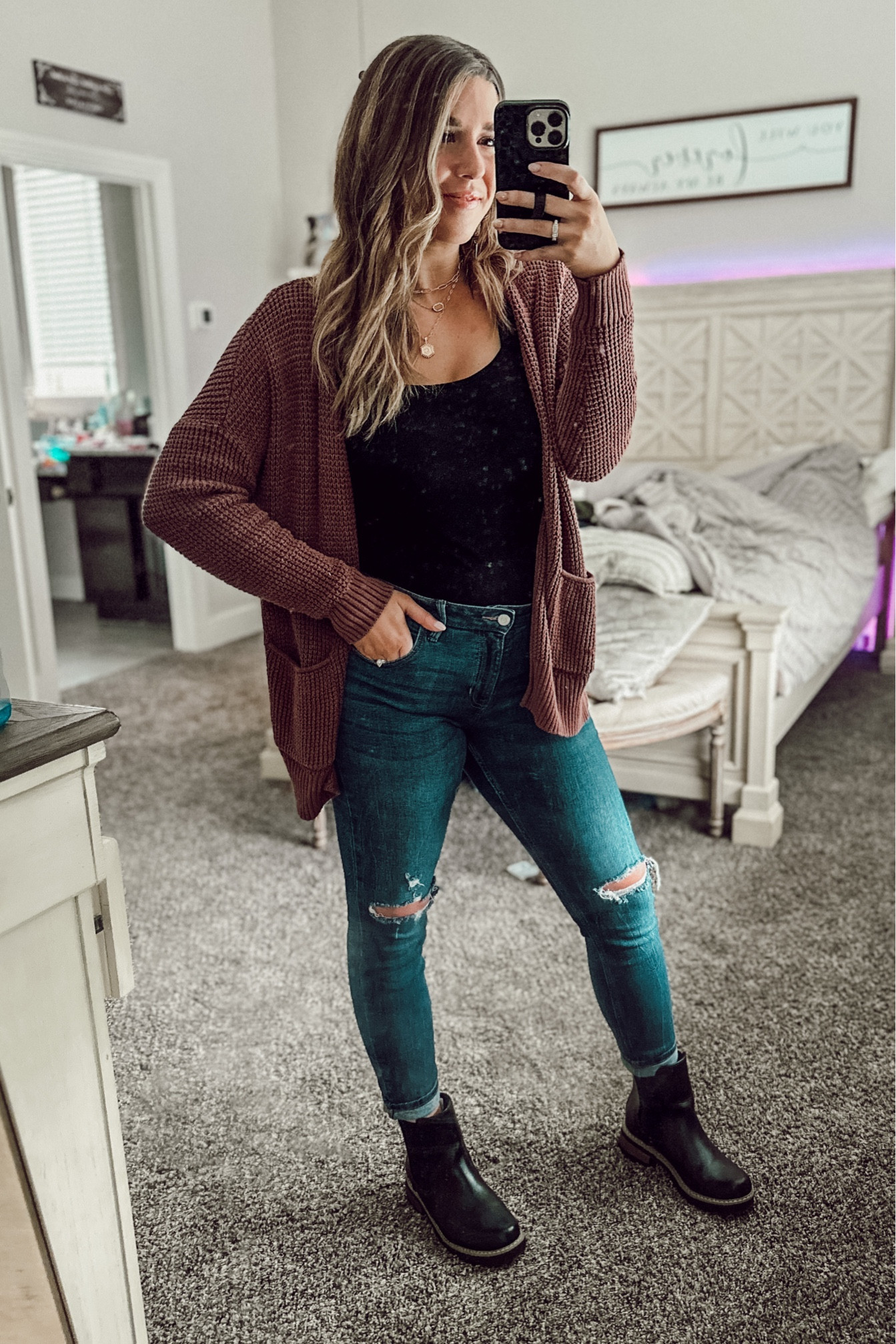 Brunch outfit 🖤

Target cardigan, old navy skinnys, long sleeve square neck bodysuit from Amazon and target boots! 

#LTKunder50 #LTKshoecrush #LTKSeasonal