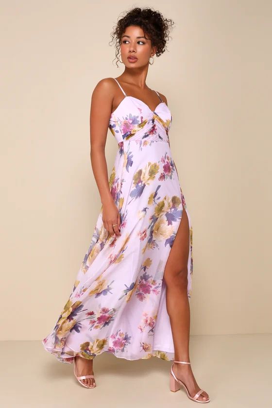Dreamy Destiny Lavender Floral Pleated Backless Maxi Dress | Lulus