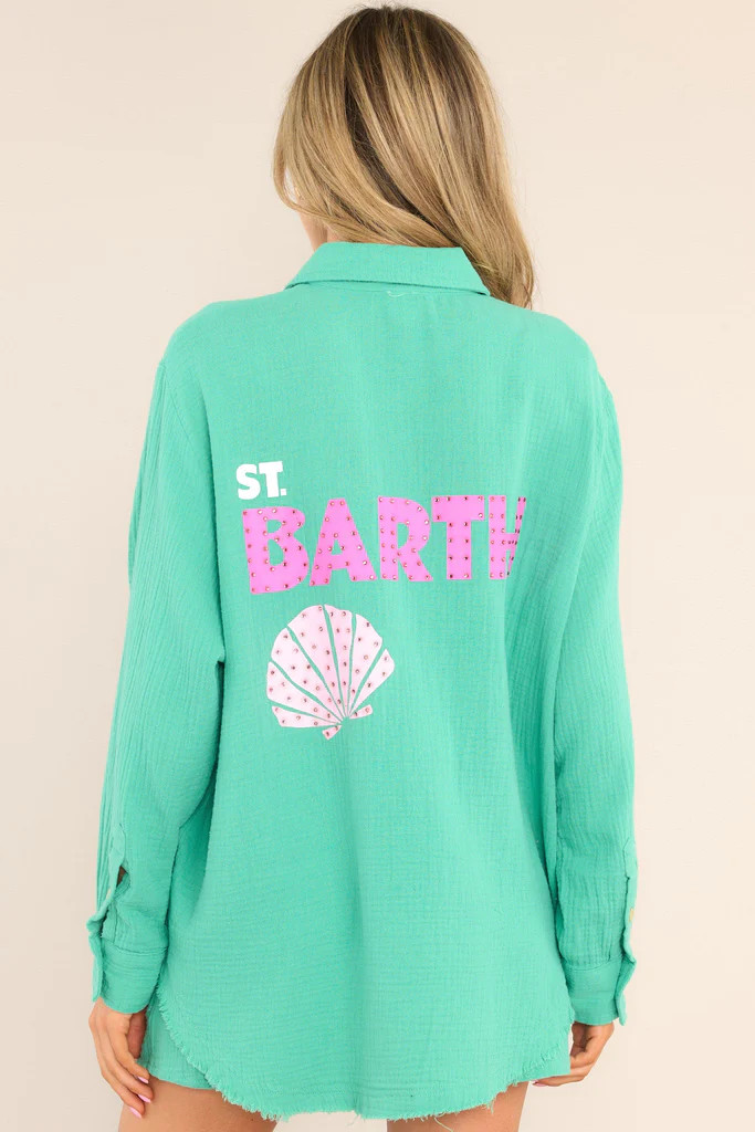 Island Hopping Kelly Green Gauze Button Front Top | Red Dress