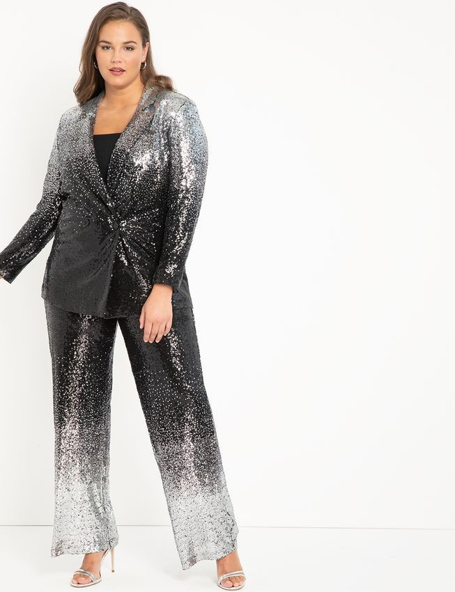 Ombre Sequin Wide Leg Pant - Black + Silver | Eloquii