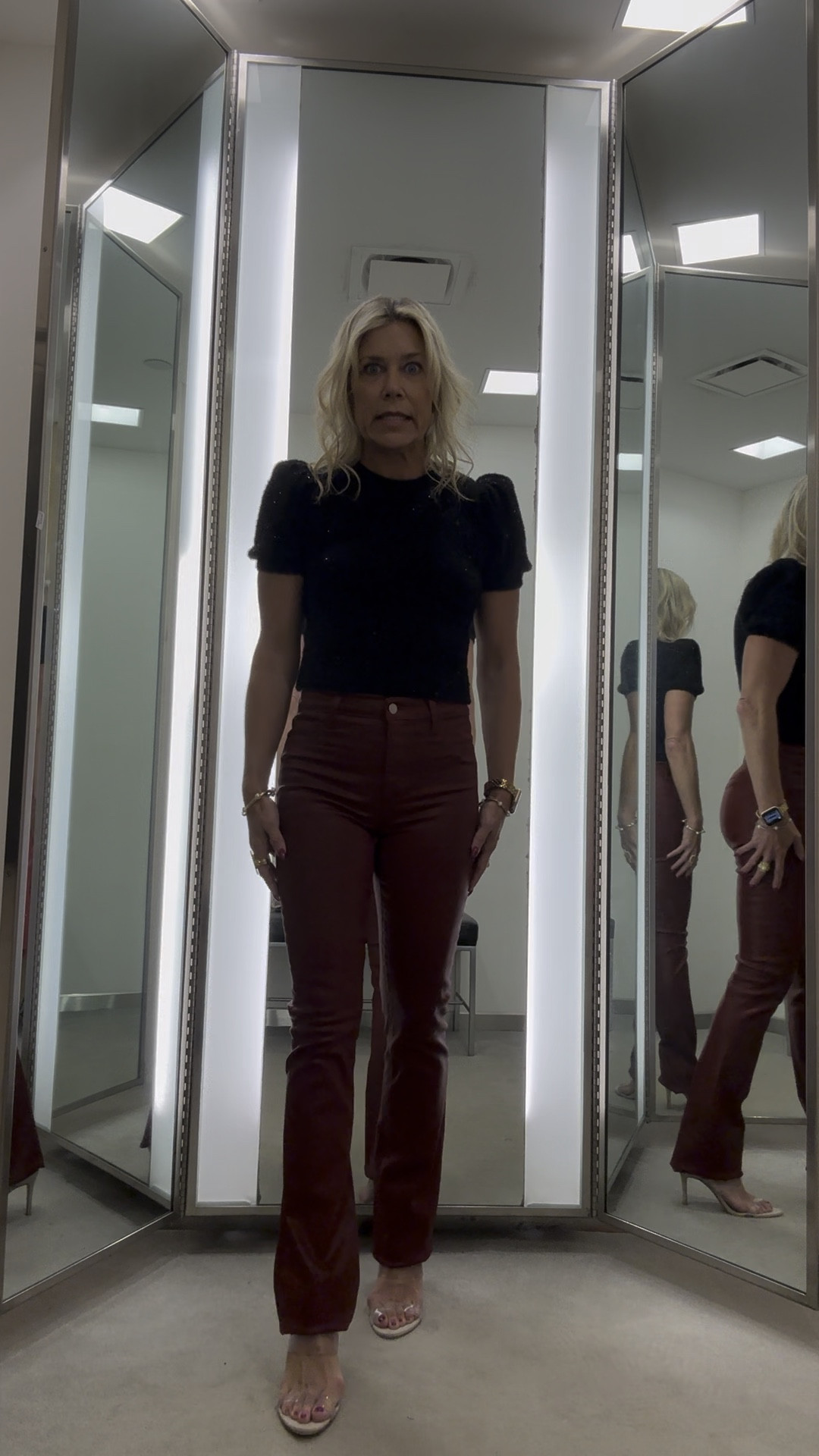 The perfect fit in these coated denim and this color is fantastic for holiday parties or events and to wear in fall/winter. Paired with a short sleeve sparkle sweater.

#LTKStyleTip #LTKHoliday #LTKParties