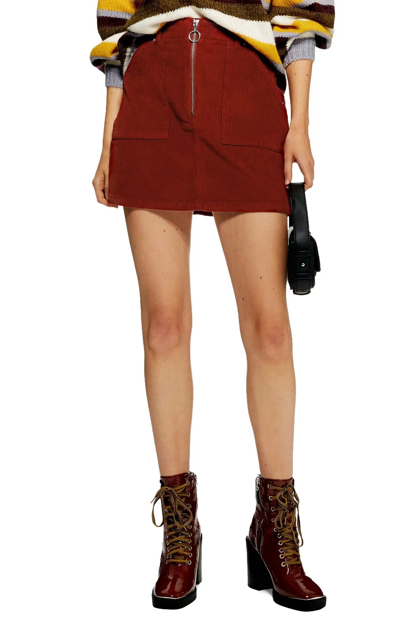 Topshop Front Zip Corduroy Miniskirt | Nordstrom