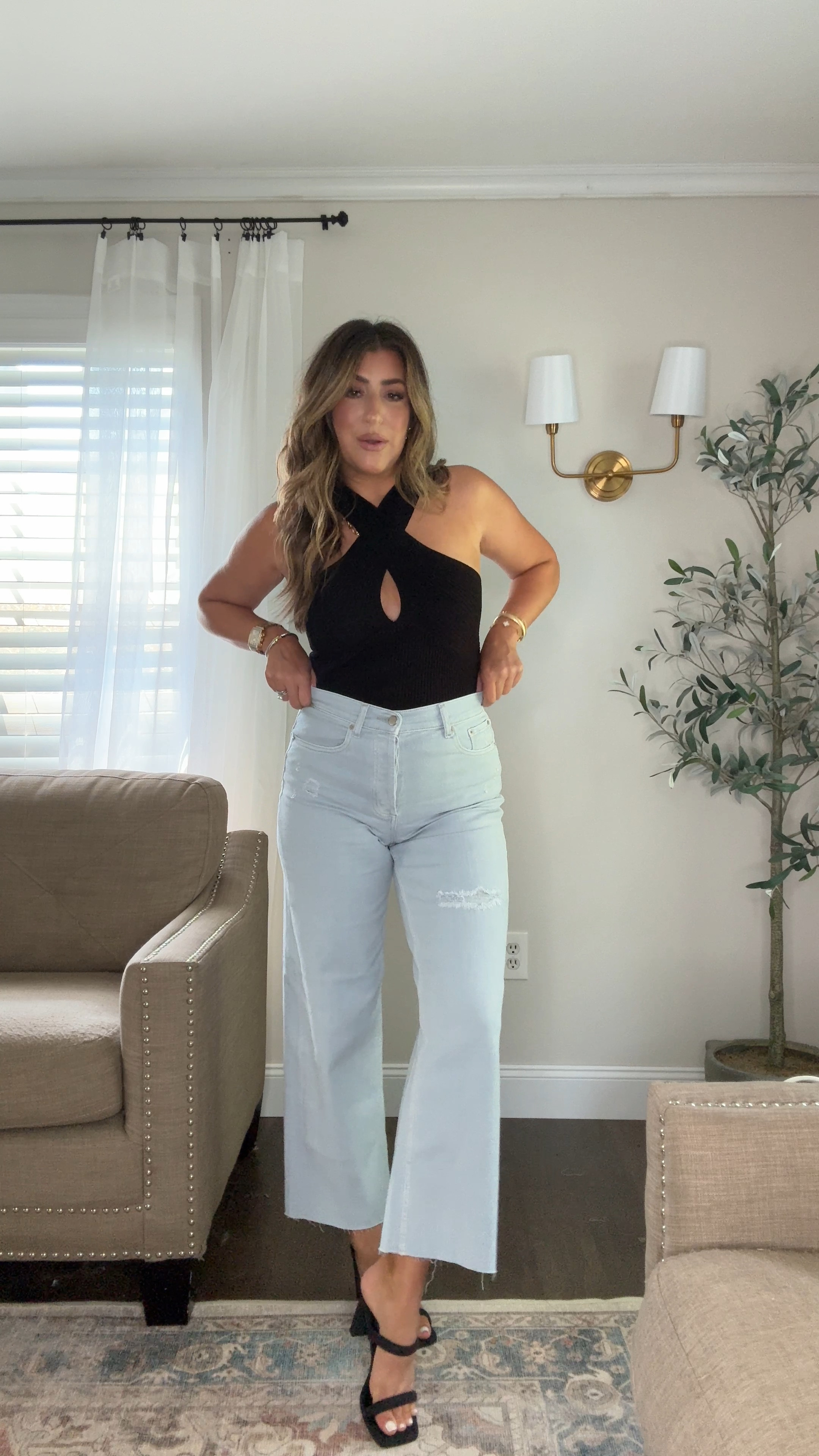 Obsessed with this look for date night! Great summer top too! Jeans are the perfect light wash! Wearing TTS 28 and med top. Use code LAUREN30JUNE for 30% OFF! Xx

#LTKStyleTip #LTKFindsUnder100 #LTKSummerSales