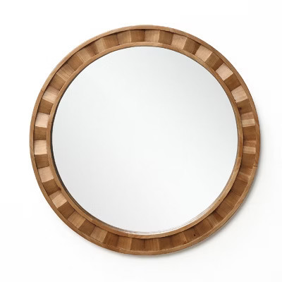 LuxenHome Natural Wood Frame Round Wall Mirror, 28” Rustic Wooden Decor Brown | Target