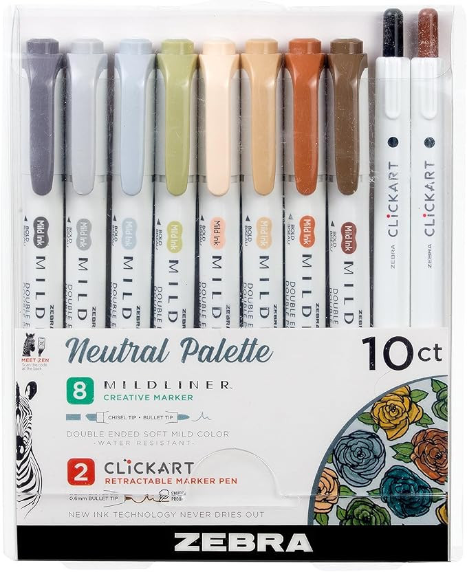 Neutral Palette Set, Includes 8 Mildliner Highlighters and 2 ClickArt Markers, Assorted Neutral V... | Amazon (US)