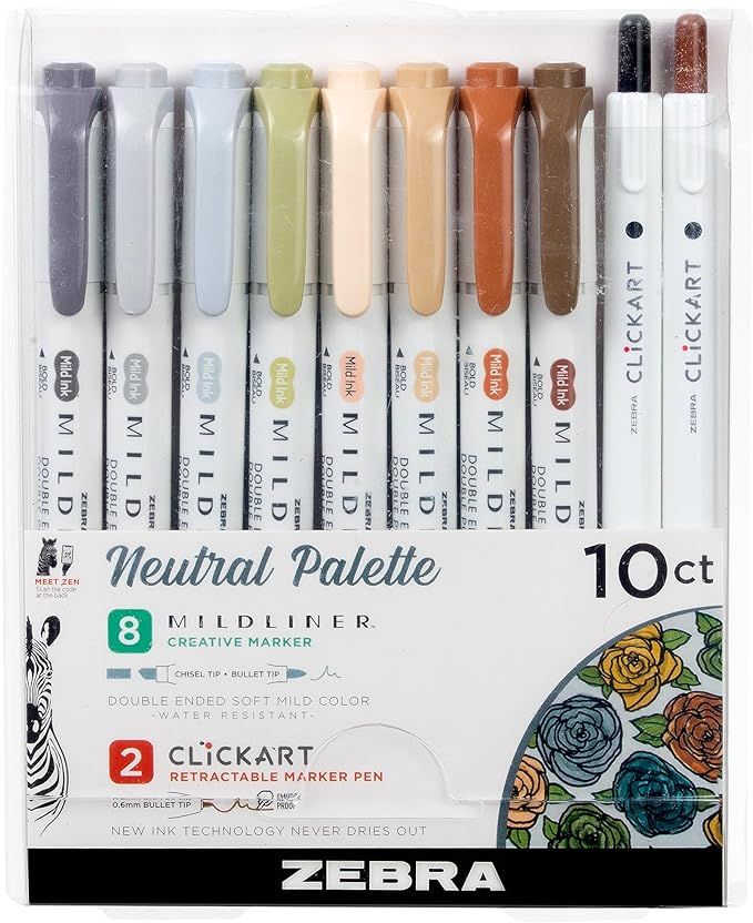Neutral Palette Set, Includes 8 Mildliner Highlighters and 2 ClickArt Markers, Assorted Neutral V... | Amazon (US)