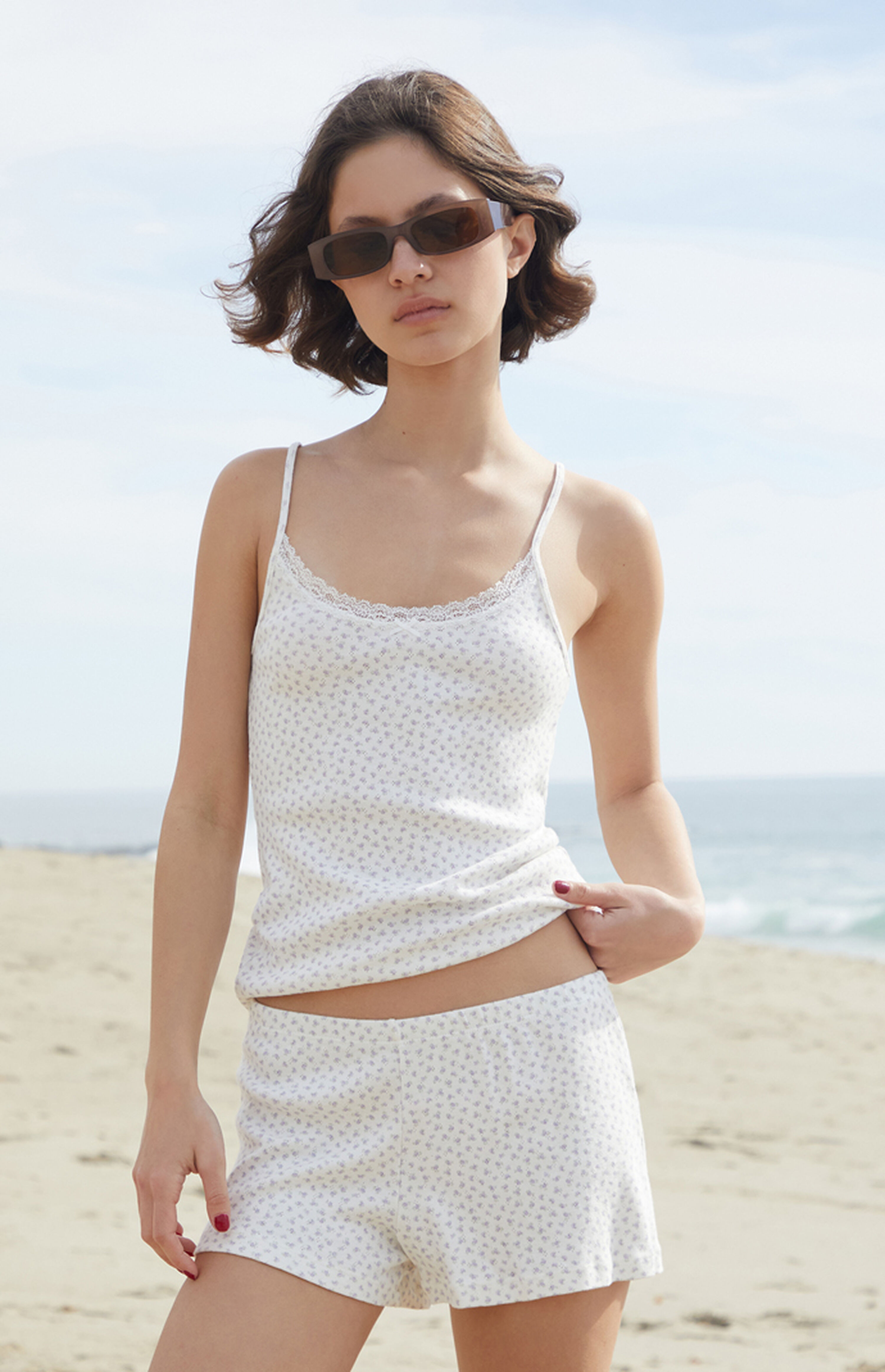 John Galt Off White & Grey Emery Pointelle Shorts | PacSun