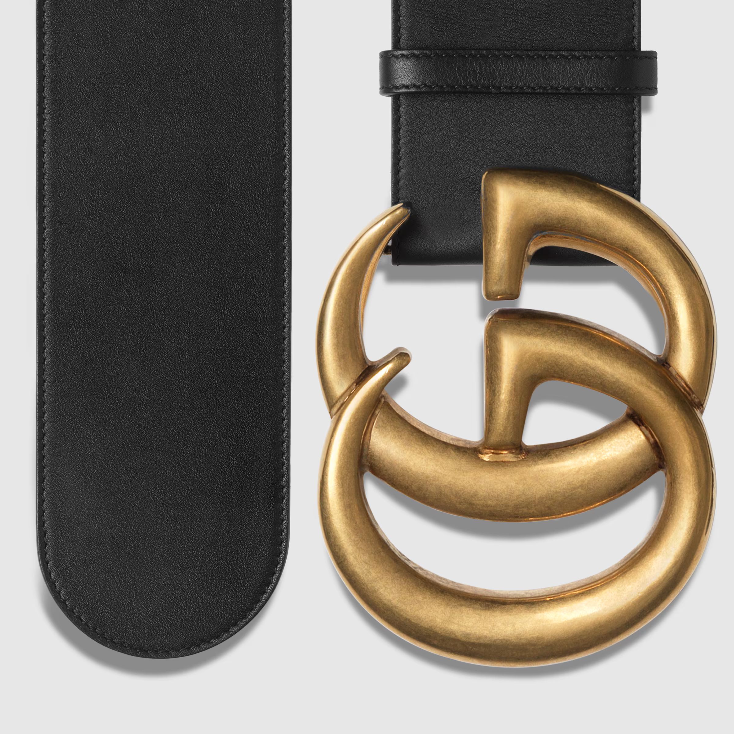 Wide leather belt with Double G | Gucci (US)
