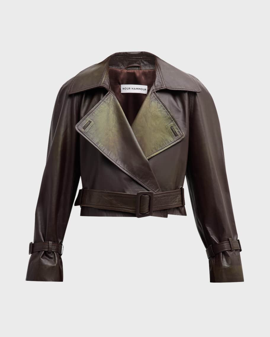 Nour Hammour Belted Leather Short Jacket | Neiman Marcus