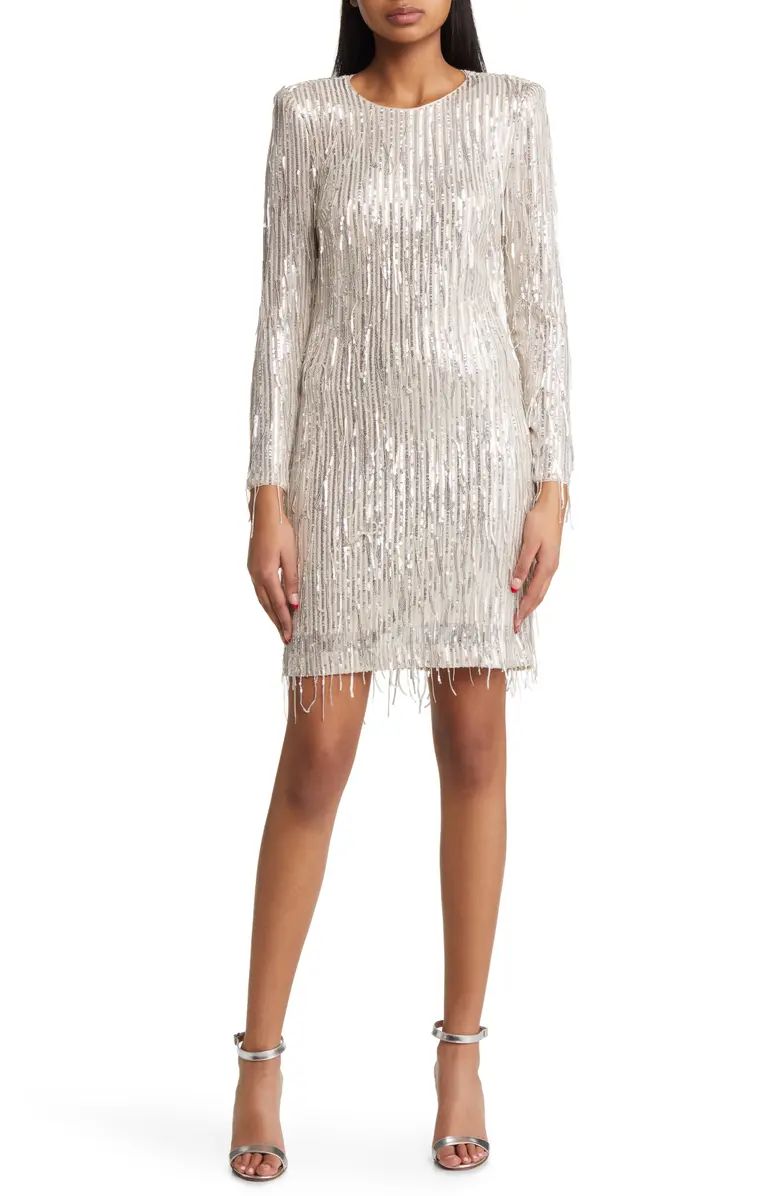 Sequin Fringed Long Sleeve Cocktail Dress | Nordstrom