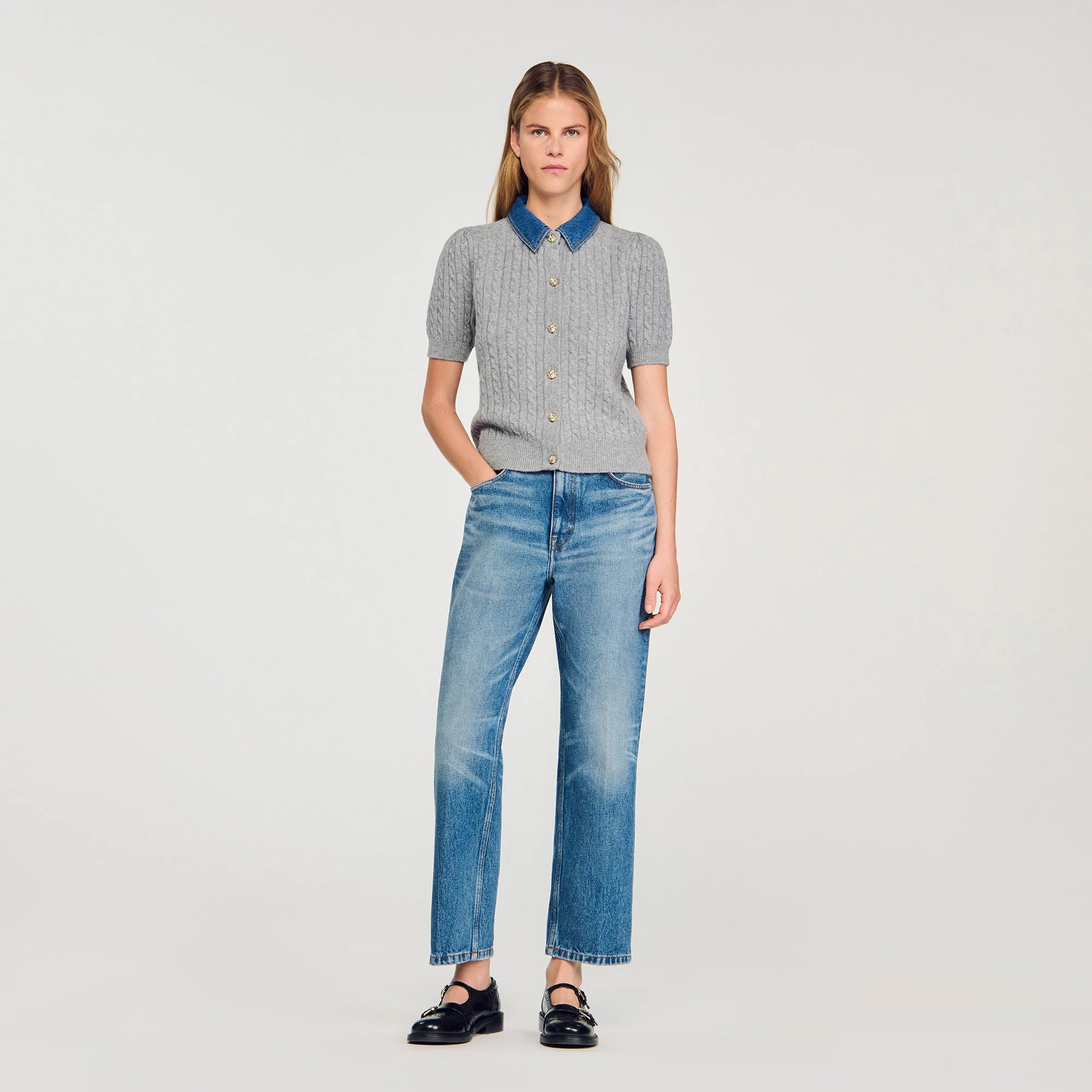 Cardigan with detachable denim collar | Sandro US | Sandro-Paris US