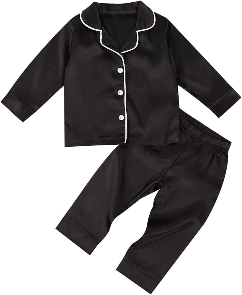 Kids Baby Girl Boy Satin Pajamas Set Button Down Sleep Shirt Top+Long Pants Bottoms Sleepwear Lou... | Amazon (US)