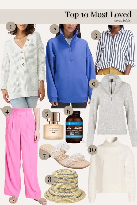 top 10 most loved from january/ january favorites / january trends / free people sweater / target blouse / workwear pants / summer shoes / target perfume / summer straw hat / walmart sweater 

#LTKFind #LTKstyletip #LTKworkwear