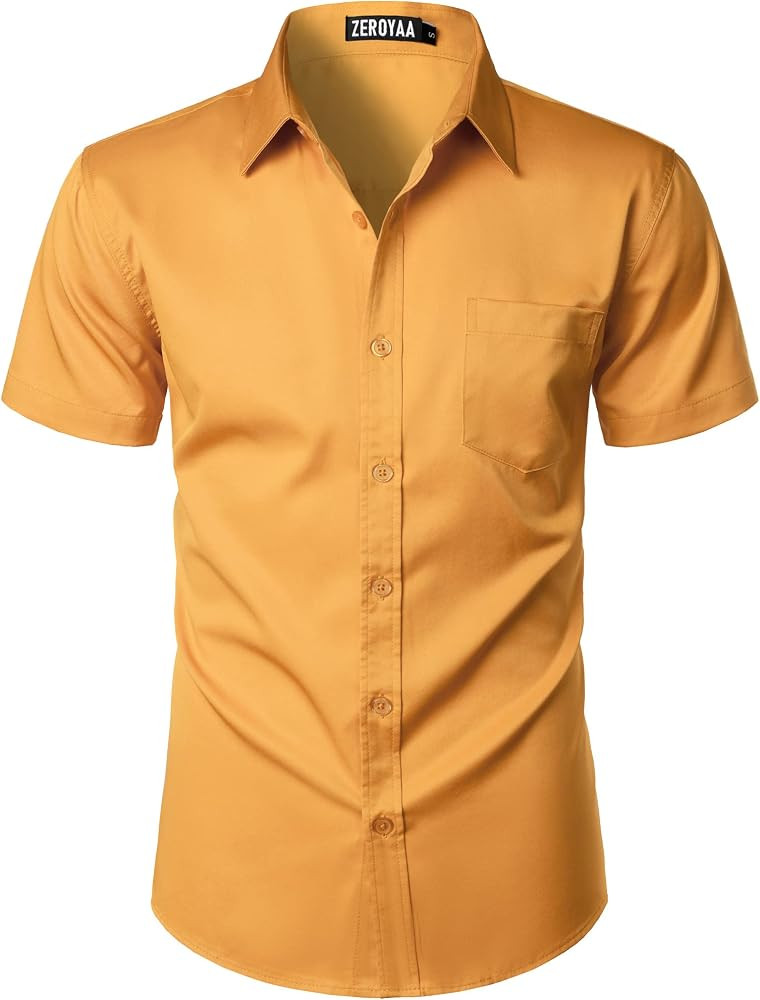 ZEROYAA Men's Casual Urban Stylish Slim Fit Short Sleeve Button Up Dress Shirt with Pocket | Amazon (US)
