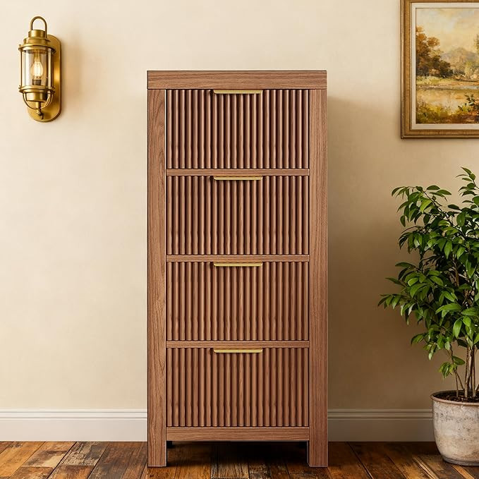 4-Drawer Modern Solid Wood Dresser with Fluted Front & Gold Handles, Multifunctional Tall Storage... | Amazon (US)