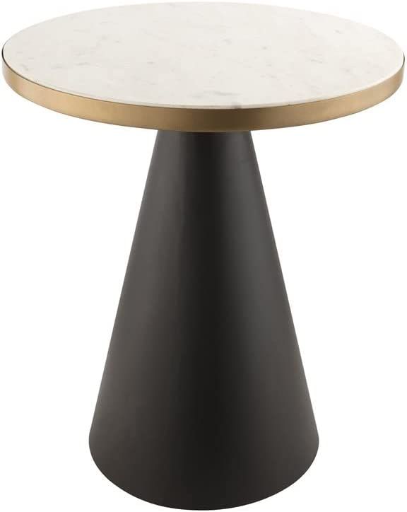 TOV Furniture Richard Modern Round Marble Side Table, 16" White, Black | Amazon (US)