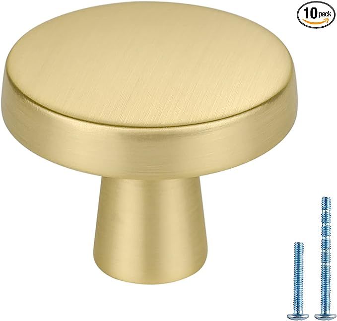 homdiy 10 Pack Brushed Brass Cabinet Knobs Round Brass Cabinet Knobs - 1.27 Inch Mushroom Gold Ki... | Amazon (US)