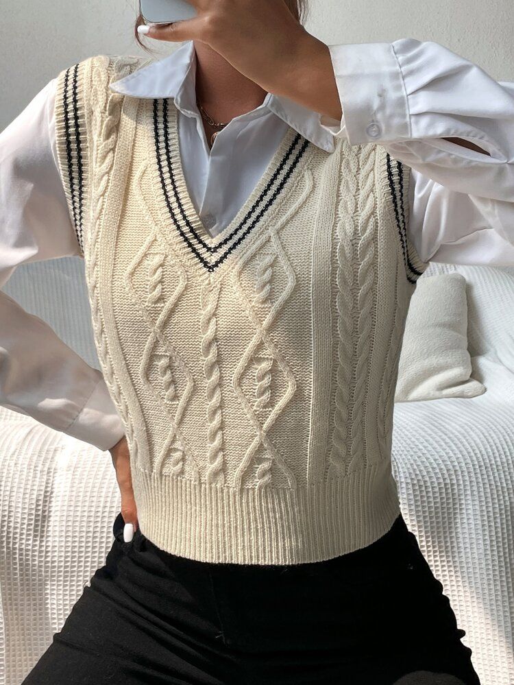 Cable Knit Sweater Vest Without Blouse | SHEIN