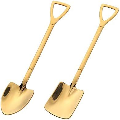 Gold Shovel Shape Spoons- 2piece Stainless Steel Spoon Long Handle Coffee Ice Cream Afternoon Tea... | Amazon (US)