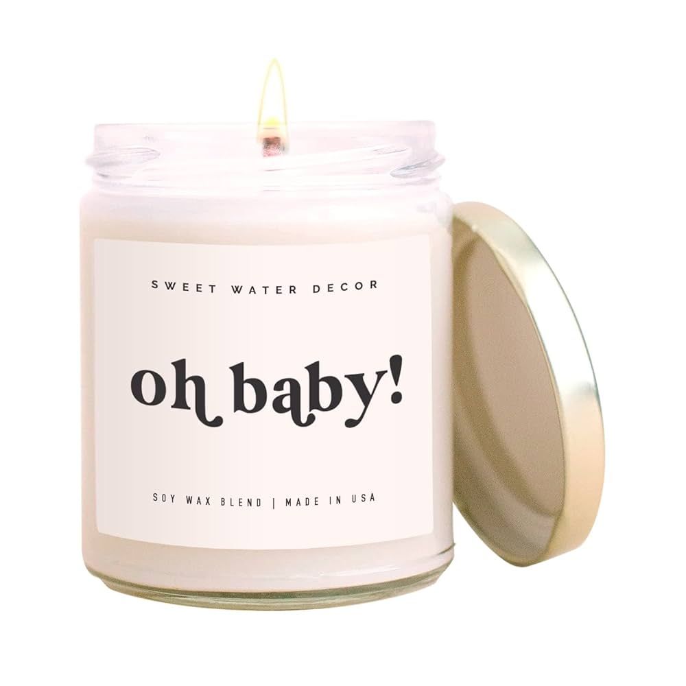 Sweet Water Decor, Oh Baby! Jasmine, Cream, and Wood Scented Soy Wax Candle for Home | 9oz Clear ... | Amazon (US)