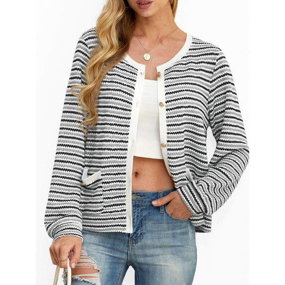 Cueply Women's Cardigan Sweater Long Sleeve Striped Button Knit Jackets Coats Outwear with Pocket... | Walmart (US)
