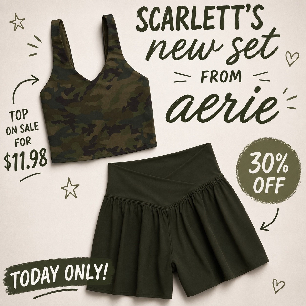 Scarlett found another Aerie favorite. 🤎 The camo top is on sale for just $11.98 and the shorts are 30% off today! Run before they’re gone! Tween fashion // dance // gymnastics

#LTKootd #LTKKids #LTKActive