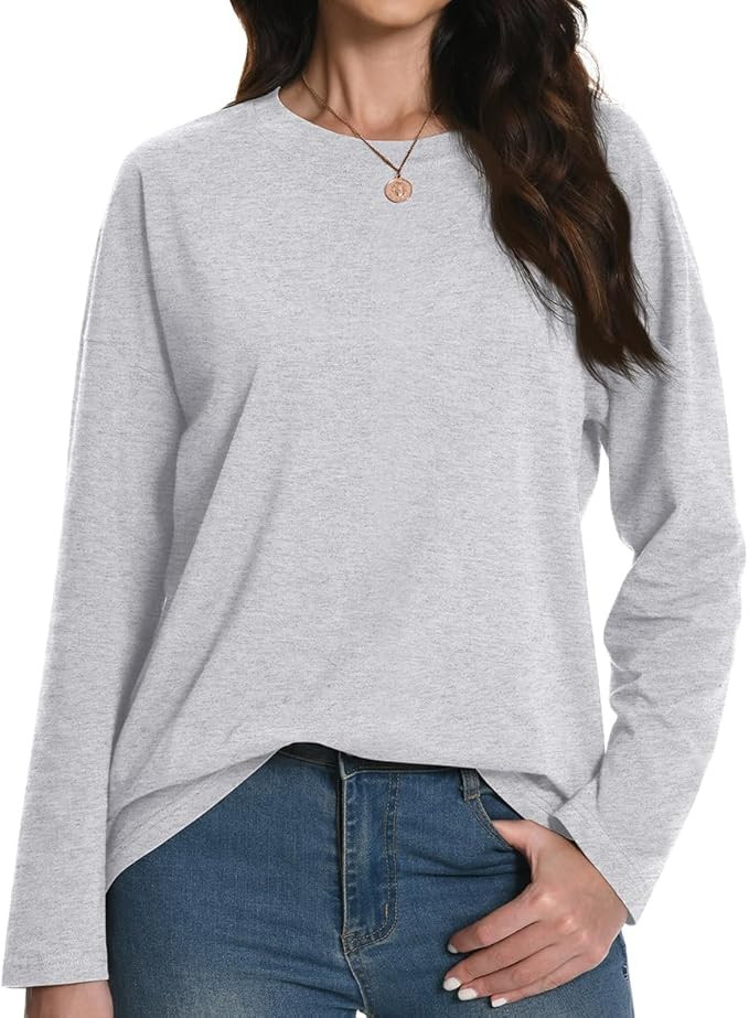 Auriviz Womens Long Sleeve Shirts Loose Fitted Crewneck Basic Tops Casual Tees Outfits Spring Clo... | Amazon (US)