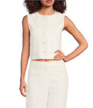 Darian Sleeveless Button Front Pocket Vest | Dillard's