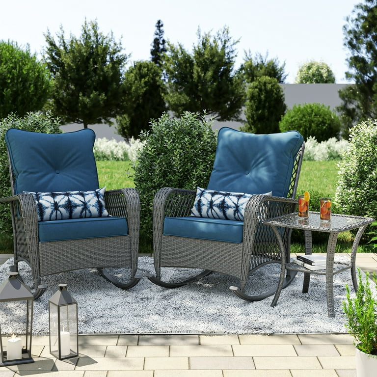 Poteban Juego de 3 Piezas de Sillas Mecedoras para Exteriores, Muebles de Patio de Mimbre con Coj... | Walmart (US)