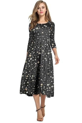HOTOUCH Star Print Dress for Women Modest Dresses Women Midi Dresses for Winter Star Black L | Amazon (US)