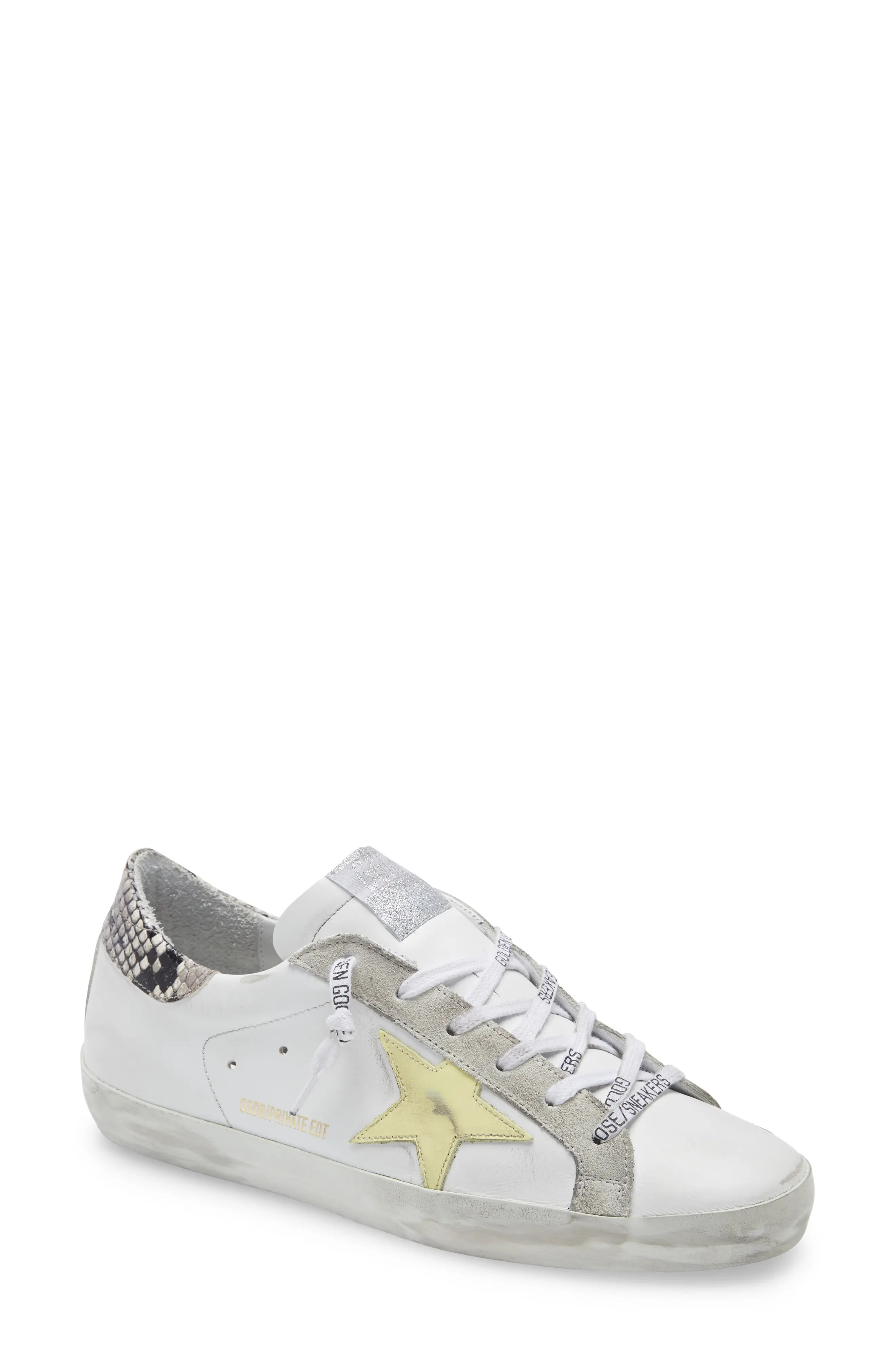Golden Goose Super-Star Low Top Sneaker in White Leather/Pale Yellow at Nordstrom, Size 10Us | Nordstrom