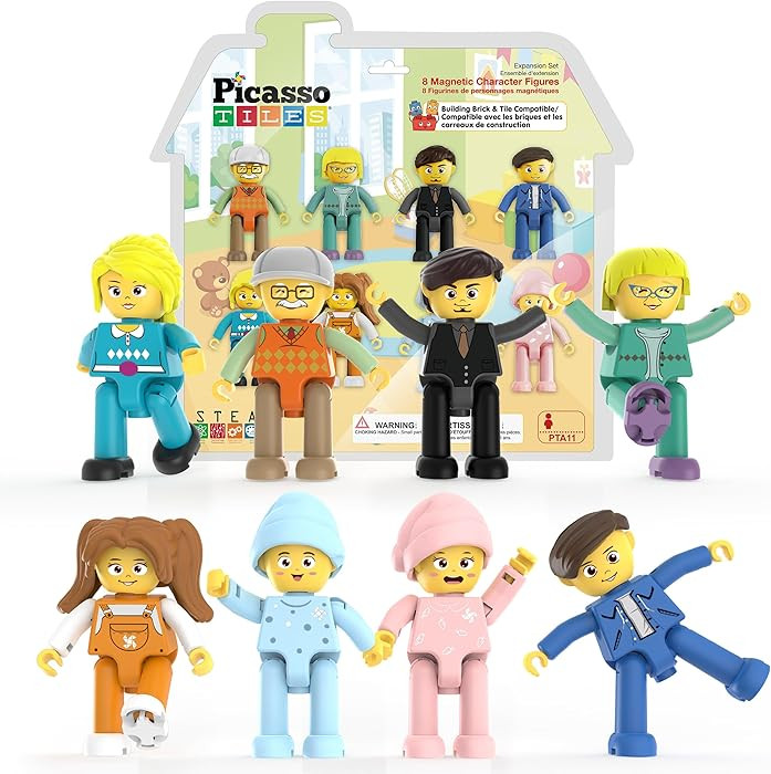 PicassoTiles 8 Piece Magnetic Action Figures Family Character Set Compatible with Magnet Tile Bui... | Amazon (US)
