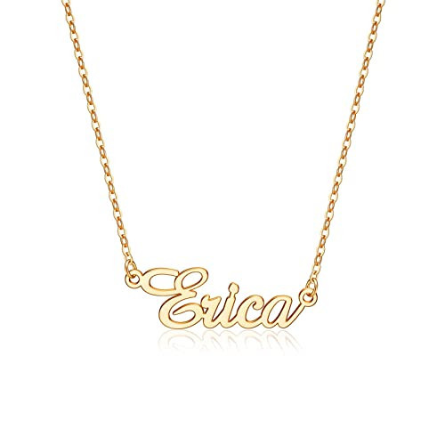 IEFLIFE Personalized Erica Name Necklace, 14K Gold Plated Custom Name Necklace Personalized Jewelry Monogram Plate Name Necklace Gifts for Women | Amazon (US)