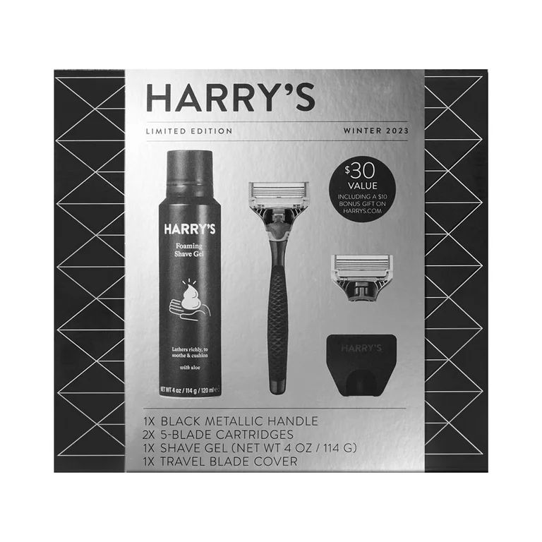 Harry's Men's Holiday Gift Set - Black Metal Handle, 2 Razor Cartridges, Travel Cover, 1 Shave Ge... | Walmart (US)
