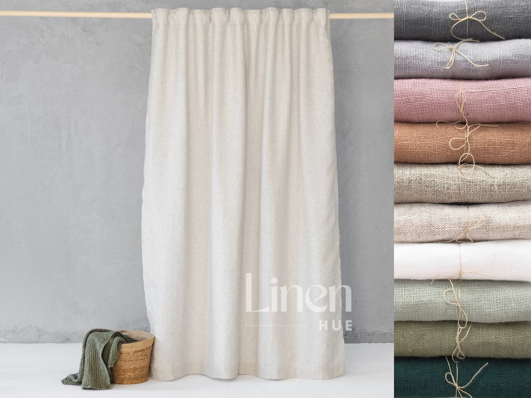 Waterproof Linen Shower Curtain With Back Tabs, Bathroom Curtain, Linen Fabric Shower Drape, Bath... | Etsy (US)