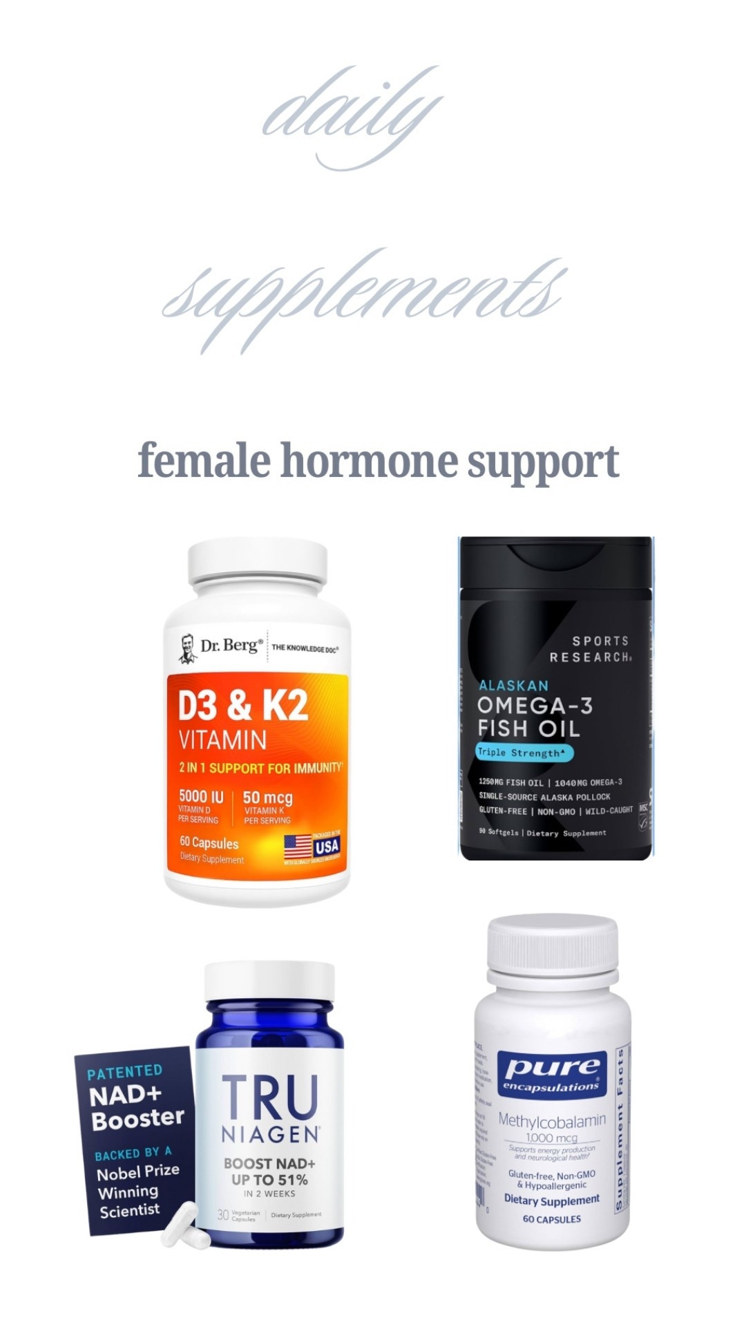 ✨ Morning ritual, simplified ✨
These are my current supplements that have made such a difference in how I feel. Each one serves a purpose — cell renewal, energy, brain support, and healthy omegas. I’ve also spent time finding brands with the cleanest ingredients so it’s gentle but effective.

#LTKFindsUnder50 #LTKActive #LTKBeauty