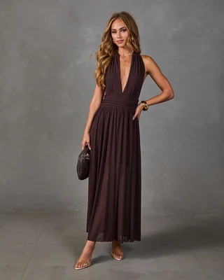 Maxwell Halter Neck Maxi Dress Dark Brown / M | VICI