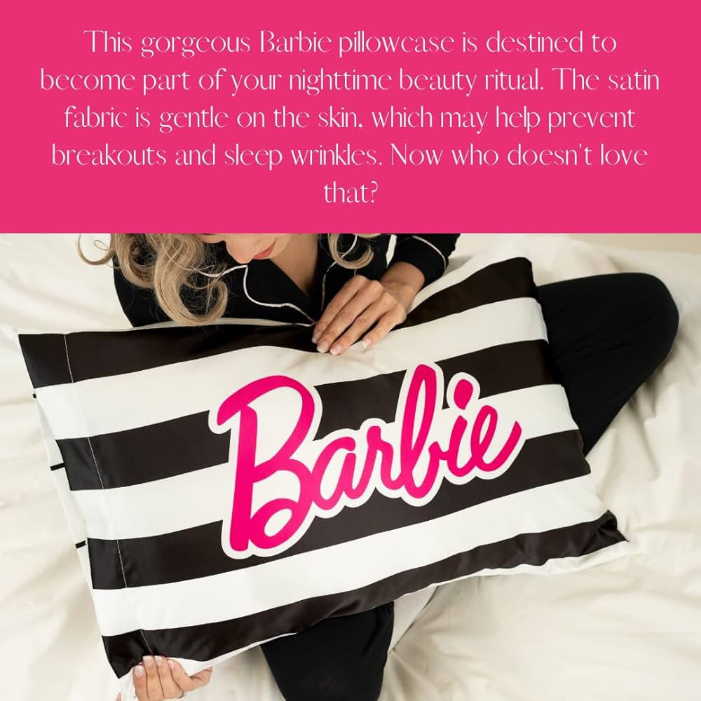 Franco Collectibles Barbie Barbicore Black & White Stripped Beauty Silky Satin Standard Pillowcase Cover 20x30 for Hair and Skin, (Official Licensed Product) | Amazon (US)