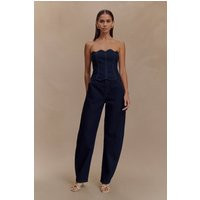 Oakley Strapless Scallop Denim Top - Indigo Blue I MESHKI I Size XXS | MESHKI US
