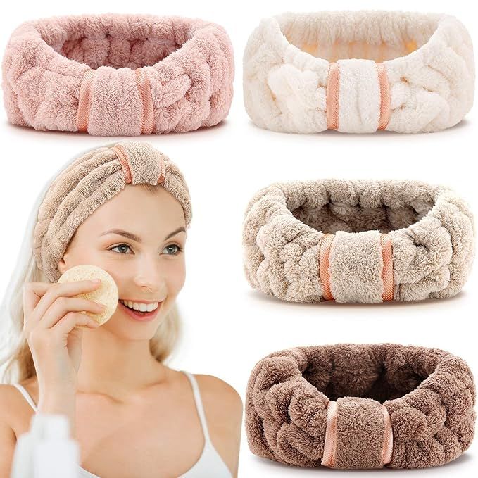 WILLBOND 4 Pack Microfiber Spa Facial Makeup Headbands Elastic Terry Cloth Head Wrap for Women Gi... | Amazon (US)